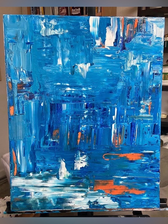 Vibrant Blue & Orange Textured Abstract Canvas by